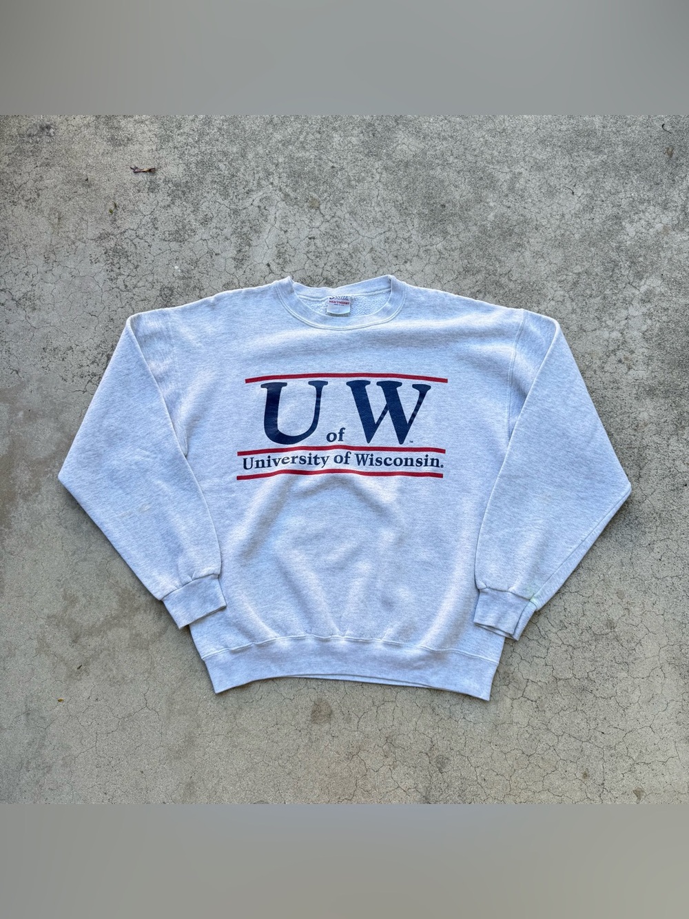 Vintage 90’s UW University Of Wisconsin Crewneck Sweater Heather Grey Sz Large